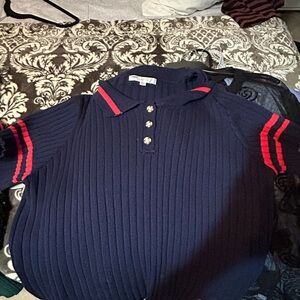 Anthropologie Navy Blouse with Red Stripes